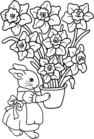 Bunny With Iris Vase Coloring Page